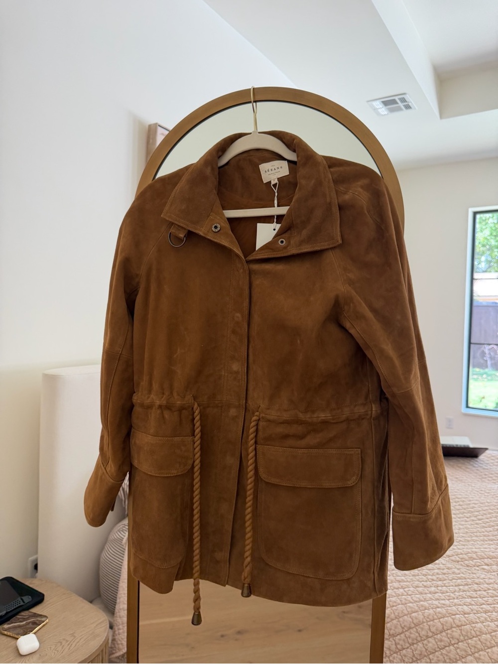 Sezane Brown Suede Drawstring Jacket